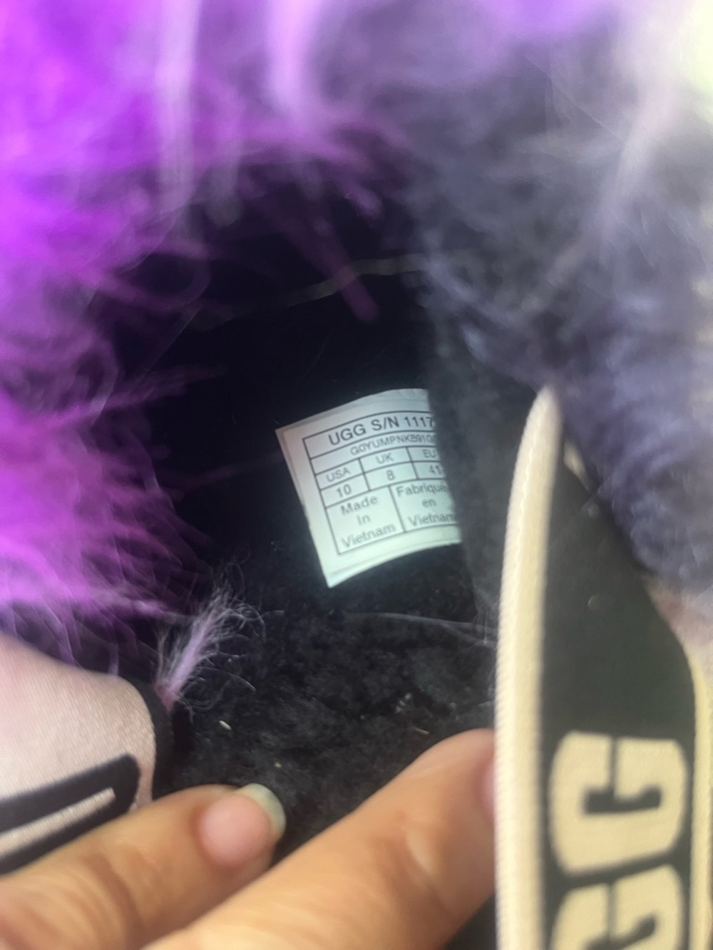 UGG Fluff Slide Slingback - Purple, Black & White Faux Fur - Picture 4 of 6
